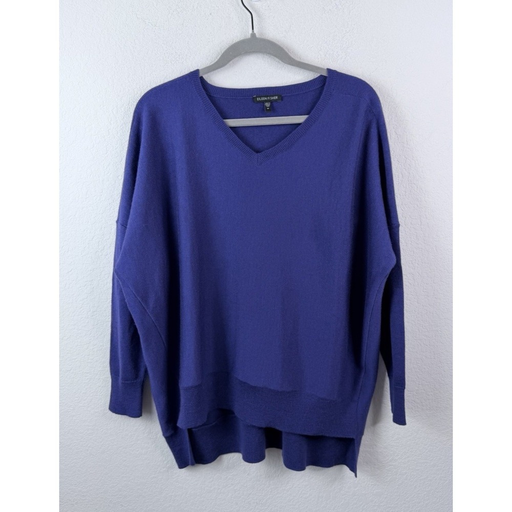 Eileen Fisher 100% Merino Wool Boxy Sweater Sz M V-Neck Relaxed Minimalist Cozy
